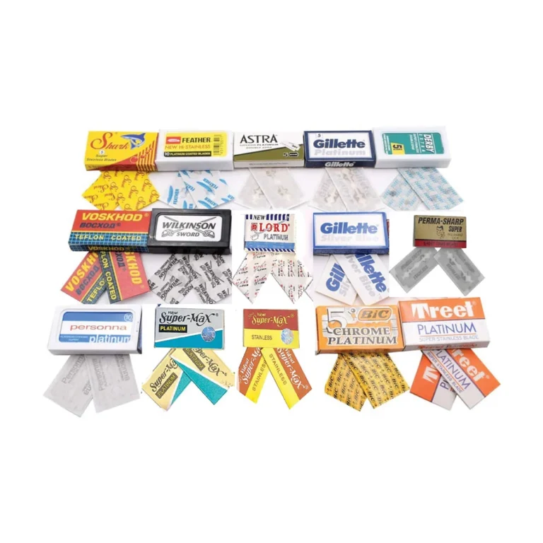 A spread of double edge razor blade packs from several brands
