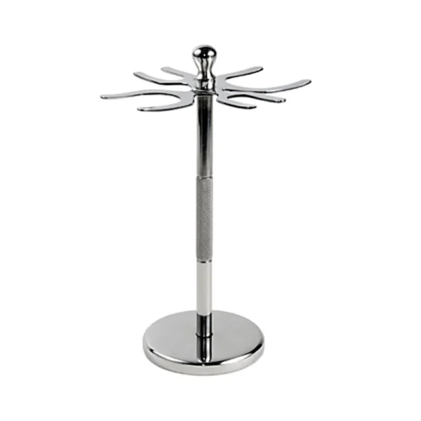 Stainless steel razor and brush stand for 2 razors and 2 brushes