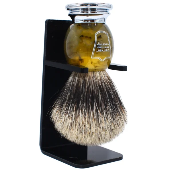 Parker faux horn pure badger shaving brush with stand