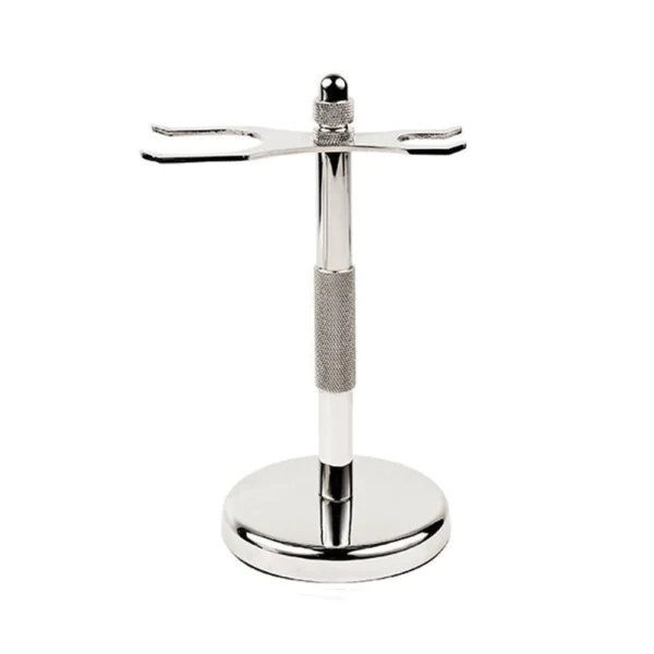 Chrome 2-Prong Safety Razor and Shaving Brush Stand