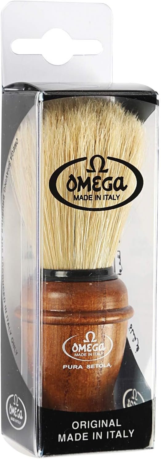 Omega boar shaving brush 11137 ash wood handle packaged