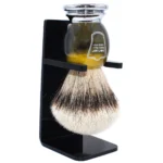 Parker Faux Horn Silvertip Badger Shaving Brush with Stand