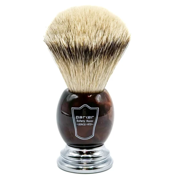 Luxury Parker Silvertip Badger Shaving Brush standing