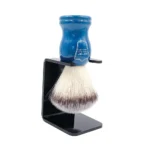 Blue Wood Handle Synthetic Shave Brush & Stand