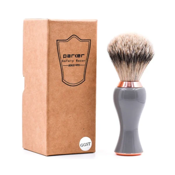 Parker Silvertip Badger Shave Brush – Gray & Rose Gold