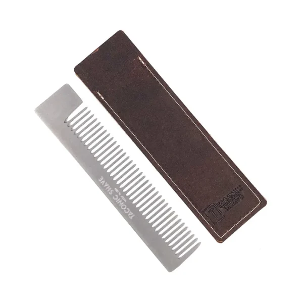 Taconic Stainless Steel Pocket Comb with Leather Case