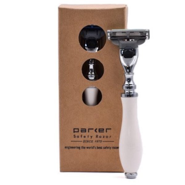 Parker 111W-M3 White Resin Handle Mach 3 Razor