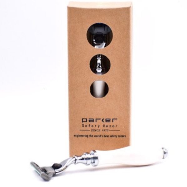 Parker 111W-M3 White Resin Handle Mach 3 Razor out