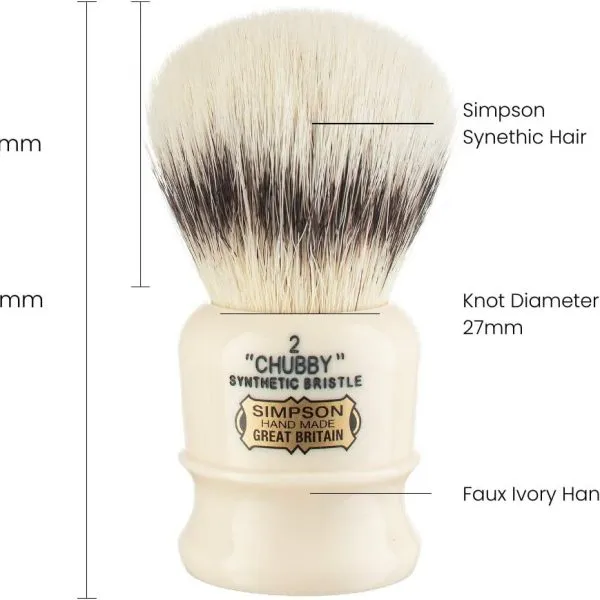 Simpsons Chubby 2 synthetic brush diagram with knot and handle measurements