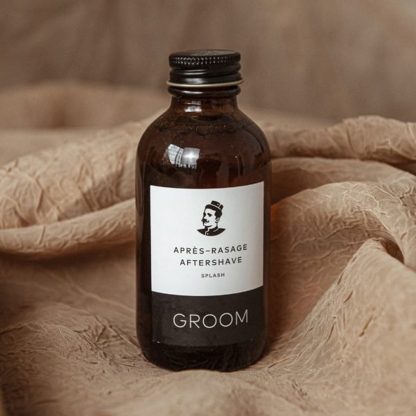 GROOM Aftershave Splash 100ml – Vetiver and Juniper Scent on display