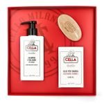 Cella Milano Deluxe Beard Grooming Gift Set with oil, shampoo, and brush Open case