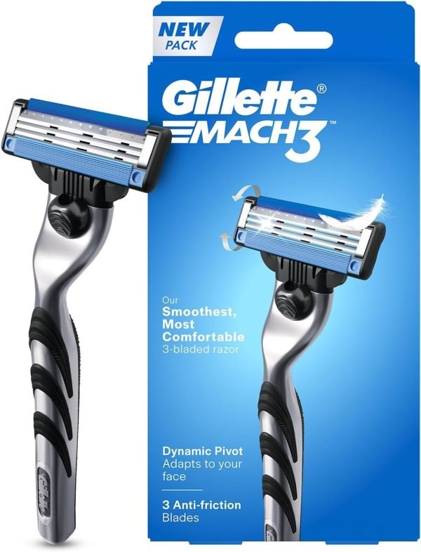 gillette-mach3-razor-blades. Gillette Mach3 Razor with Comfort Grip and Triple Blade System