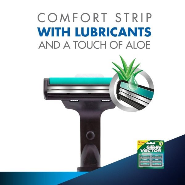 Gillette Vector Plus Razor Handle with Pivoting Head for Smooth Shaving - Aloe