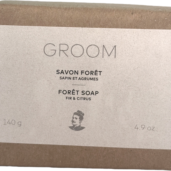 GROOM Foret Soap bar with cedarwood and pine scent in eco-friendly packaging-Front