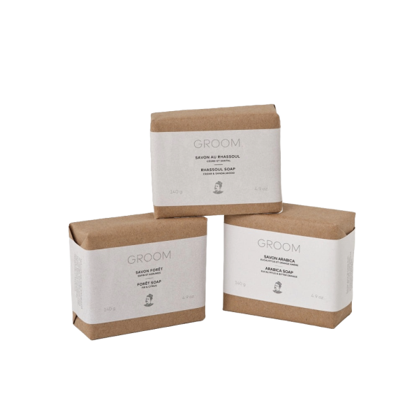 GROOM Luxury Soap Set, 3 x 140g natural soaps in eco-friendly packaging - Packed