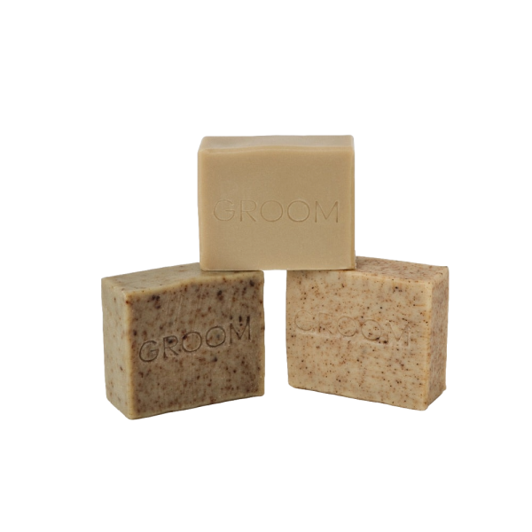 GROOM Luxury Soap Set, 3 x 140g natural soaps in eco-friendly packaging - Unpacked