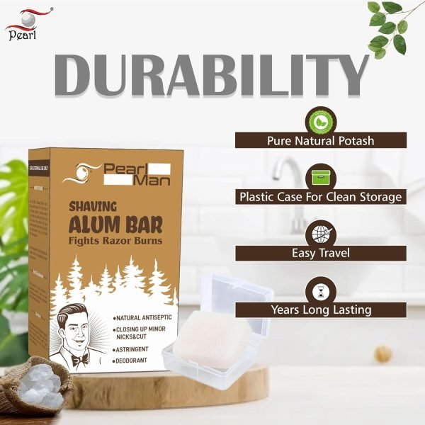 Pearl Shaving Alum Bar (Fitkari) – 100g, Natural Aftershave for Razor Burn Relief - Durable
