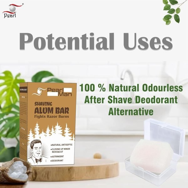 Pearl Shaving Alum Bar (Fitkari) – 100g, Natural Aftershave for Razor Burn Relief - Natural