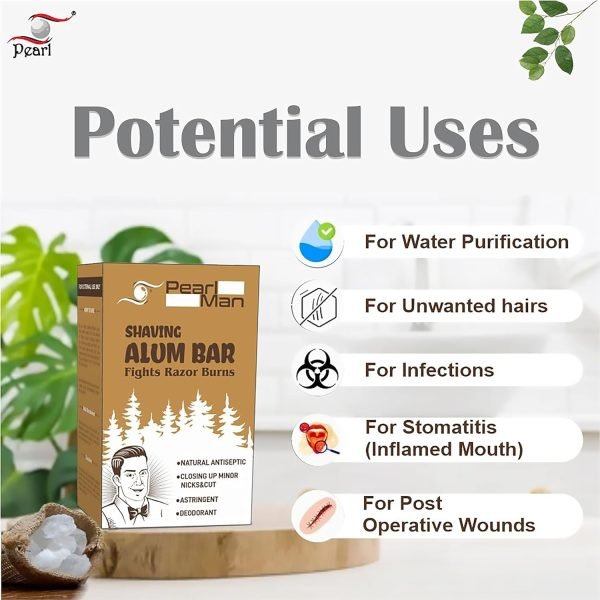 Pearl Shaving Alum Bar (Fitkari) – 100g, Natural Aftershave for Razor Burn Relief - Usage