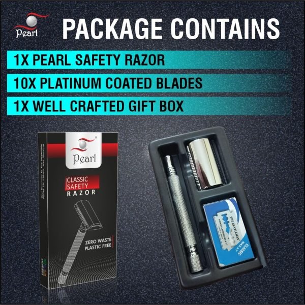 Pearl SS-01 Chrome Double Edge Safety Razor with close comb head - Contents