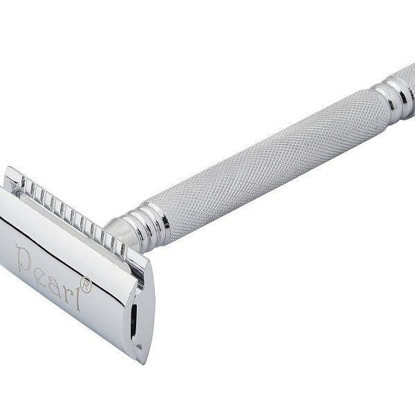 Pearl SS-01 Chrome Double Edge Safety Razor with close comb head - Down