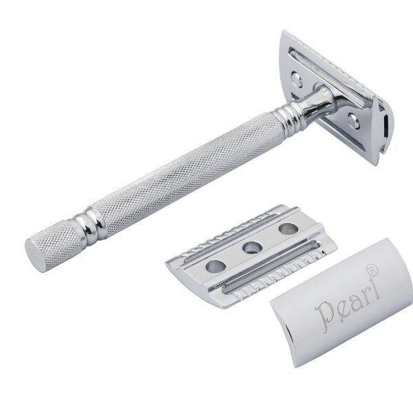 Pearl SS-01 Chrome Double Edge Safety Razor with close comb head - Open