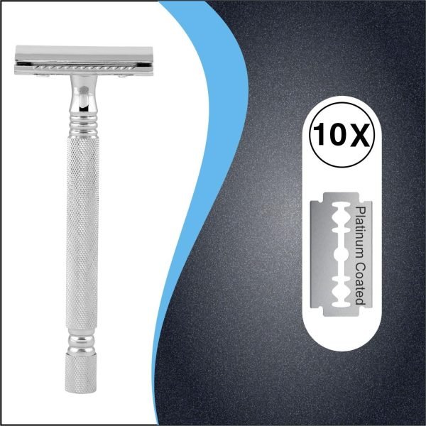 Pearl SS-01 Chrome Double Edge Safety Razor with close comb head - Plus-Blades
