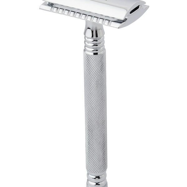 Pearl SS-01 Chrome Double Edge Safety Razor with close comb head - Standing