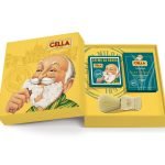 Inside view of Cella Milano organic shaving gift set with shaving cream, aftershave balm, and brush