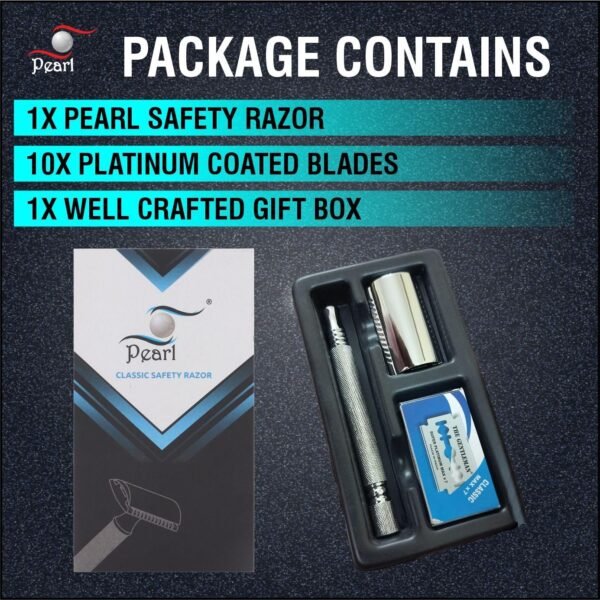 Pearl Double Edge Razor closed comb safety razor contents