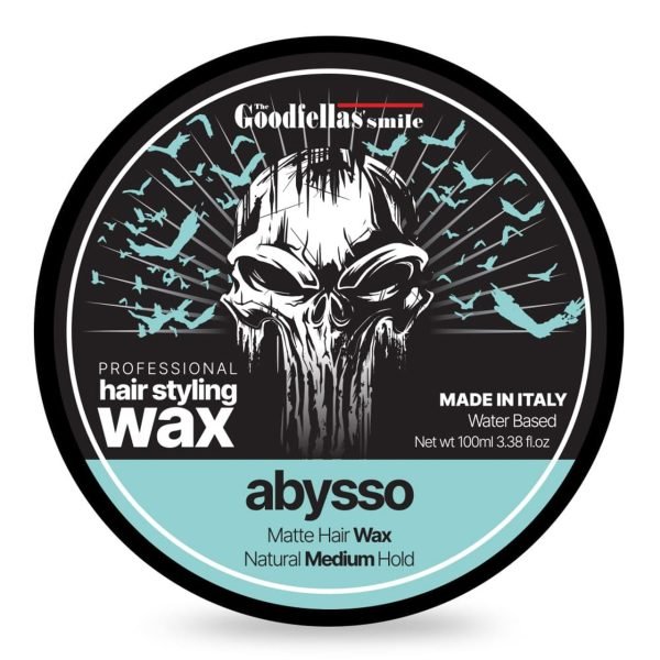 The Goodfellas' Smile Matte Hair Wax Abysso – 100ml tin with strong hold and aquatic scent front