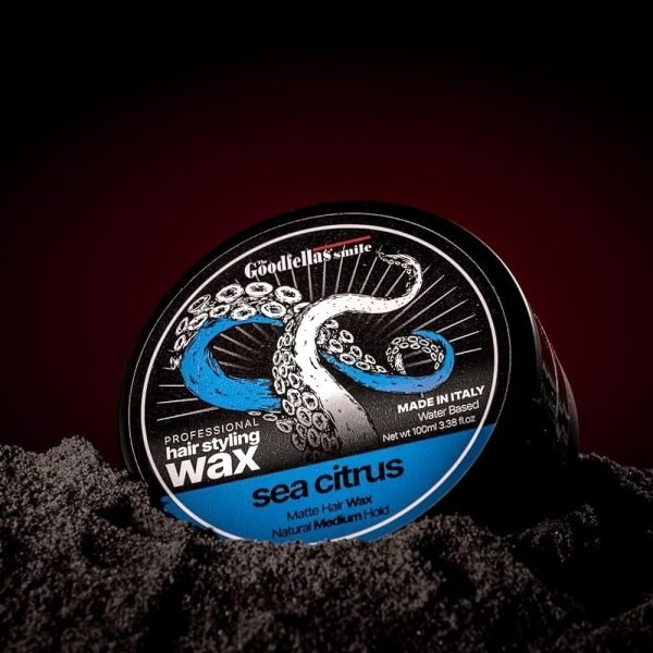 The Goodfellas' Smile Matte Hair Wax Sea Citrus – 100ml tin with bold citrus and marine fragrance on sand