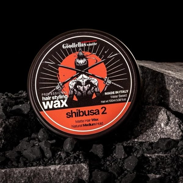 The Goodfellas' Smile Matte Hair Wax Shibusa 2 – 100ml tin with tobacco and vanilla scent on sand