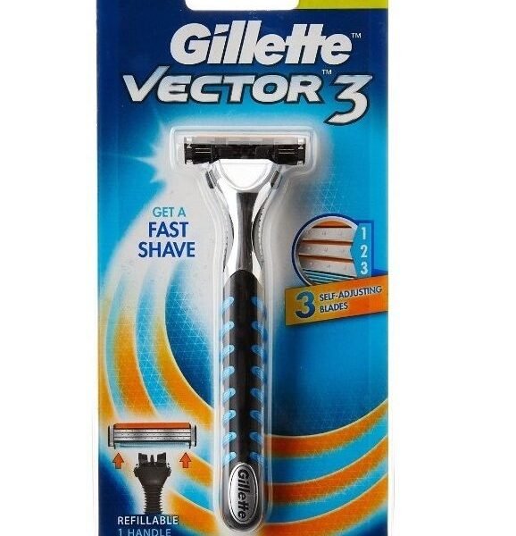 Gillette Vector 3 triple blade manual shaving razor with ergonomic handle