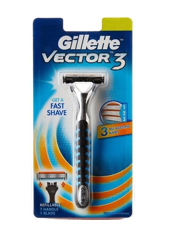 Gillette Vector 3 triple blade manual shaving razor with ergonomic handle