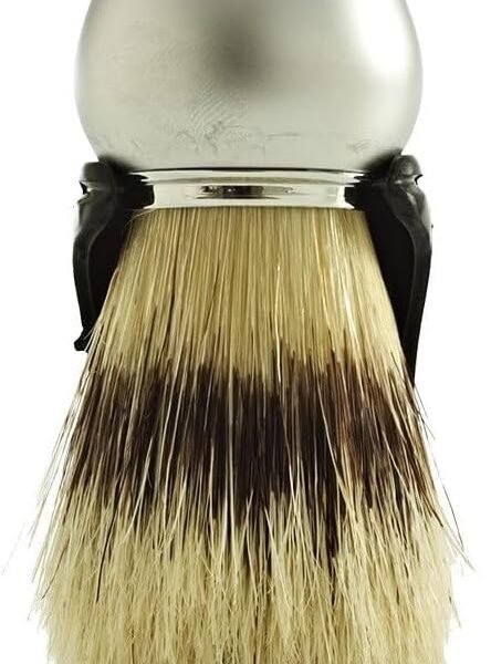 Omega 81229 shaving brush with natural bristles and satin chrome handle