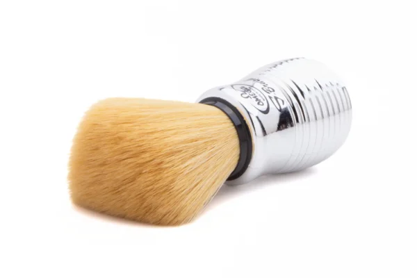 Omega S10081 Chrome S-Brush Pro synthetic shaving brush closeup