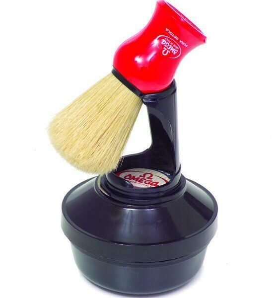 Omega shaving cream and boar brush kit with stand for traditional wet shaving alone