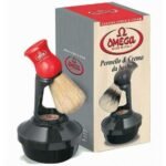 Omega shaving cream and boar brush kit with stand for traditional wet shaving