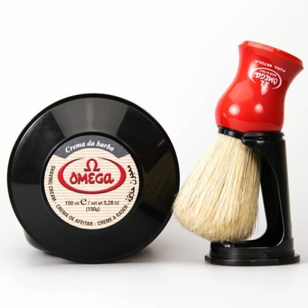Omega shaving cream and boar brush kit with stand for traditional wet shaving separate