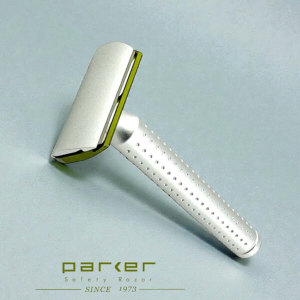 Parker AeroShave aluminum safety razor handle logo light green