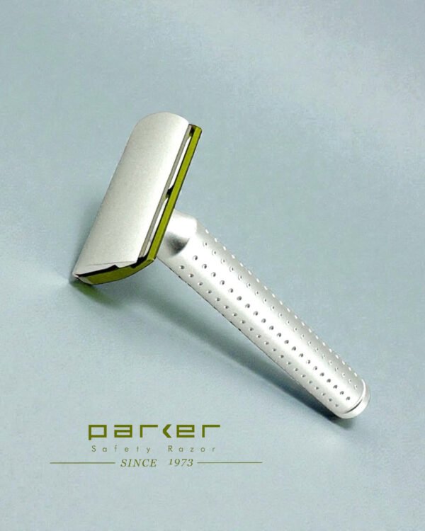 Parker AeroShave aluminum safety razor handle logo light green