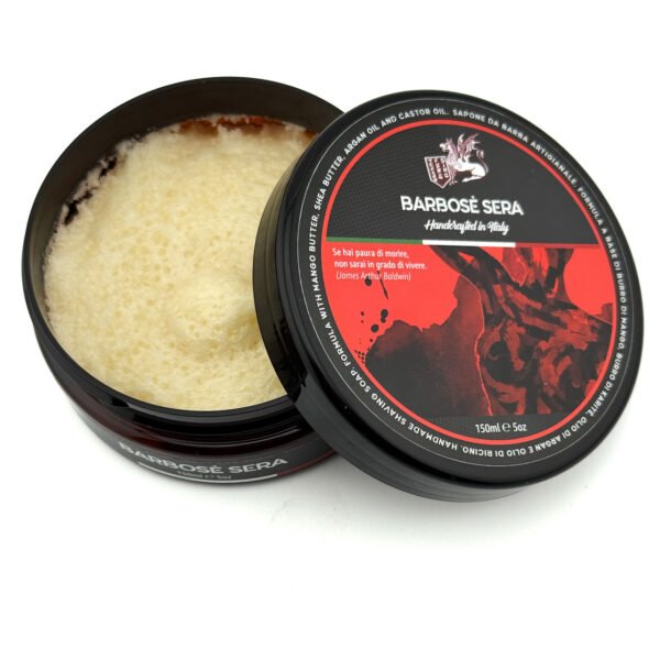 TFS Barbose Sera shaving soap cream open jar Italian artisan evening scent