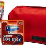 Gillette Fusion 5 razor travel pack with red bag and 2 cartridges contents open box