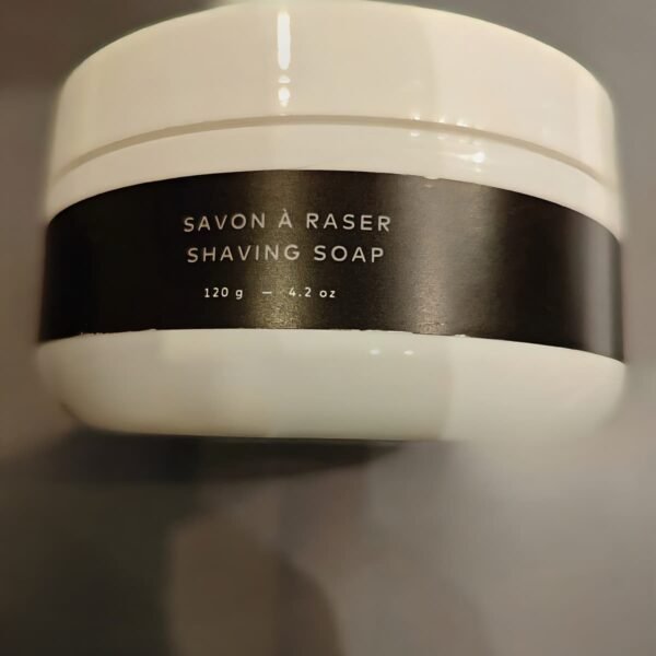 Groom shaving soap thick lather side view open box