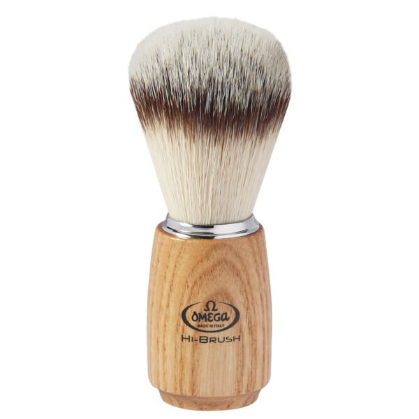 Omega 0146150 Hi-Brush Synthetic Shaving Brush with Ash Wood Handle