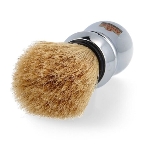 Omega 10083 Silver Professional shaving brush made in Italy closeup
