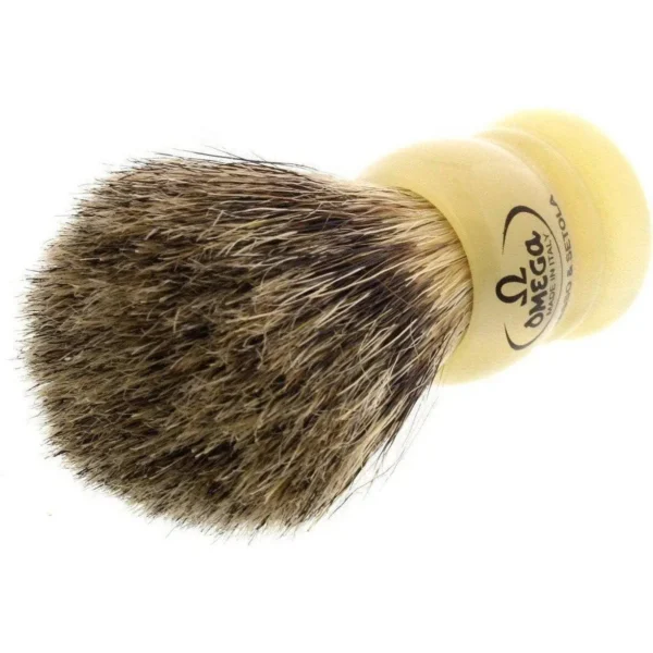 Omega 11047 mixed badger and boar travel shaving brush left side