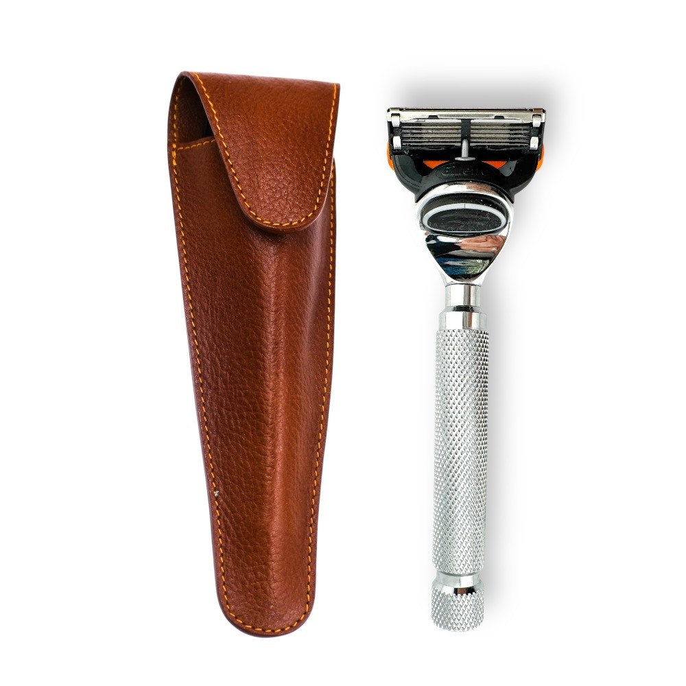 Traditional Razor Case Parker Deluxe Chrome Fusion Razor + Leather Case