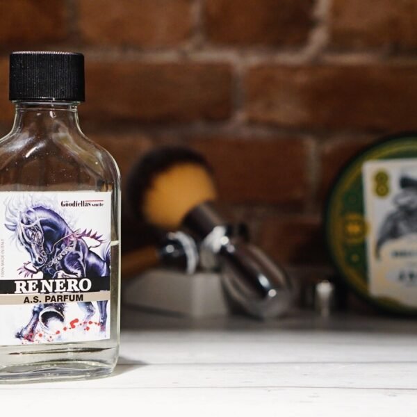 The Goodfellas Smile Re Nero Aftershave 100ml bottle and box with background